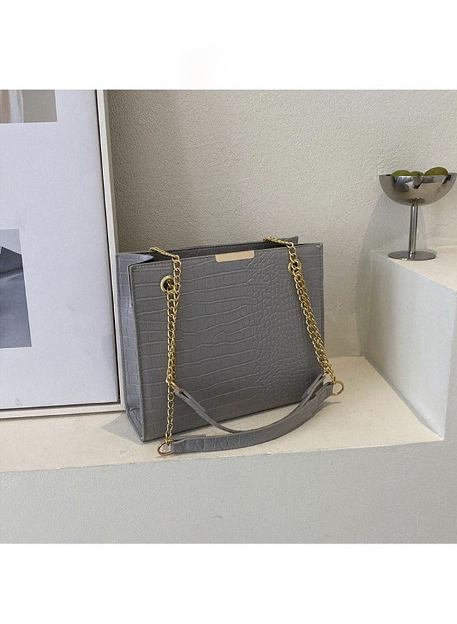 WooFree PU Leather Zipper Shoulder Bag Square Grey - Image 2