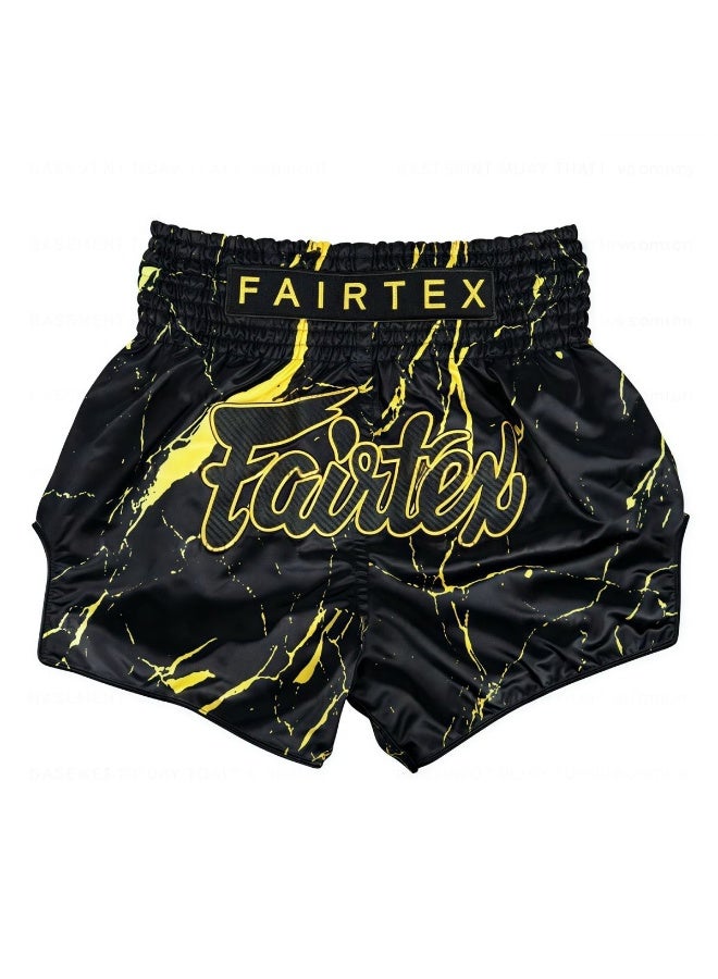 Marble Pattern Muay Thai Fight Shorts, Breathable Quick Dry Satin Kickboxing Shorts, Elastic Waist MMA Boxing Training Combat Shorts for Men & Women - Image 1