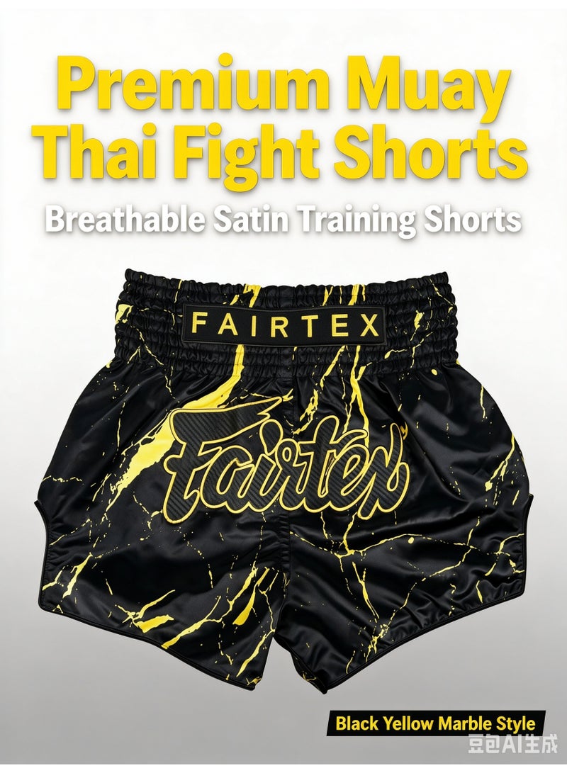 Marble Pattern Muay Thai Fight Shorts, Breathable Quick Dry Satin Kickboxing Shorts, Elastic Waist MMA Boxing Training Combat Shorts for Men & Women - Image 2