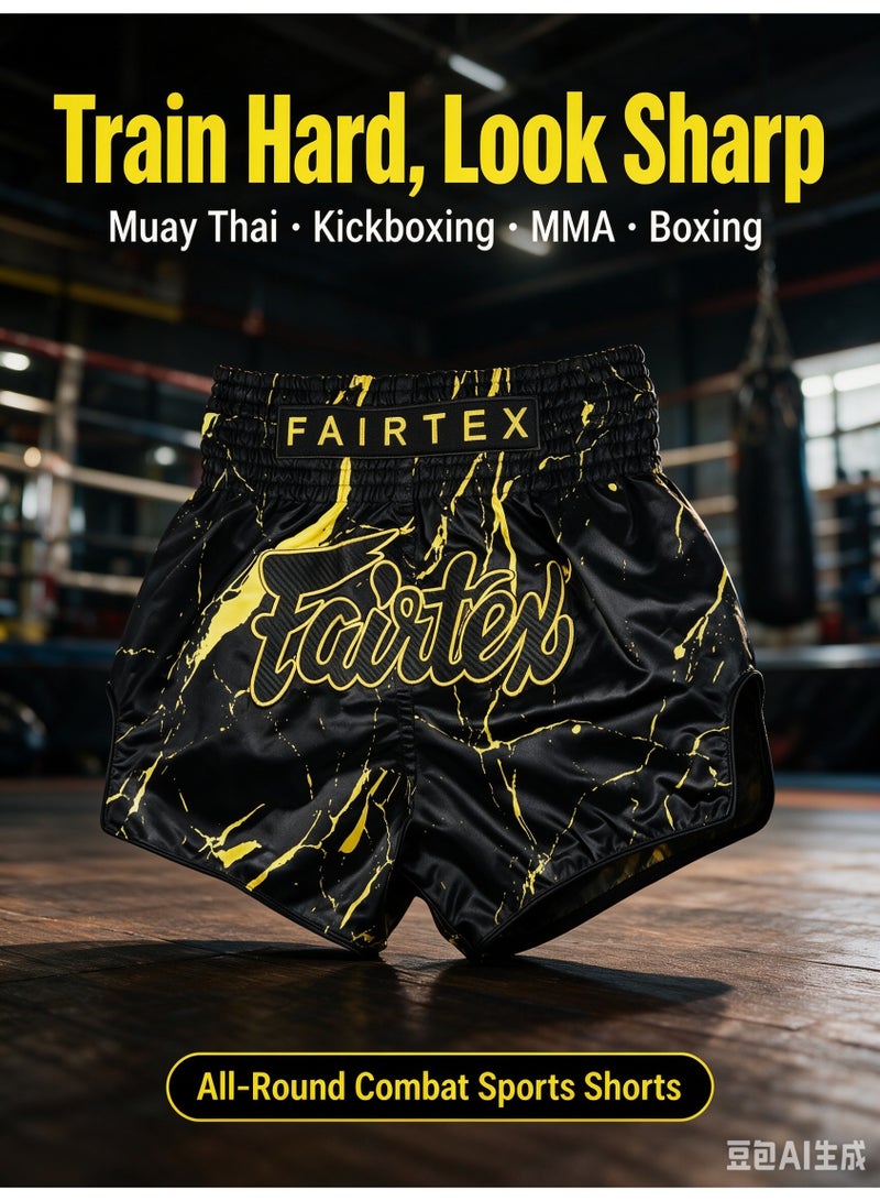 Marble Pattern Muay Thai Fight Shorts, Breathable Quick Dry Satin Kickboxing Shorts, Elastic Waist MMA Boxing Training Combat Shorts for Men & Women - Image 5