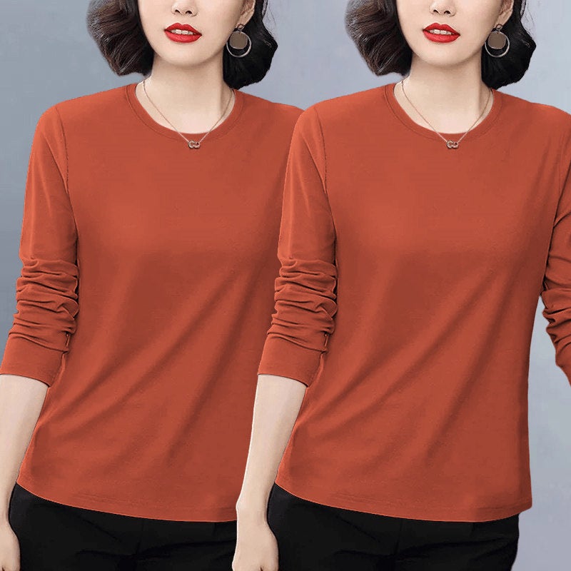 Pure cotton casual popular long-sleeved t-shirt for women's autumn 2025 new loose plus-size versatile age-reducing top with front shoulder - Image 3
