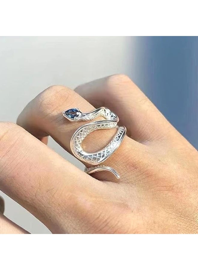 Silver Crystal Snake Knuckle Rings for Women  Chunky Punk Open Adjustable Snake Statement Ring Fashion Vintage Rhinestones Jewelry Gifts - Image 3