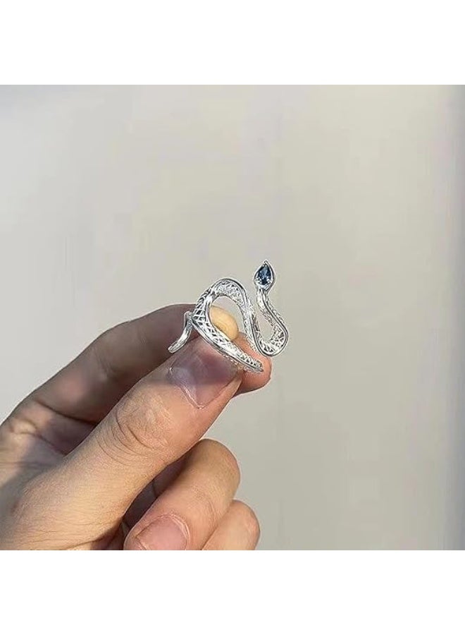 Silver Crystal Snake Knuckle Rings for Women  Chunky Punk Open Adjustable Snake Statement Ring Fashion Vintage Rhinestones Jewelry Gifts - Image 4