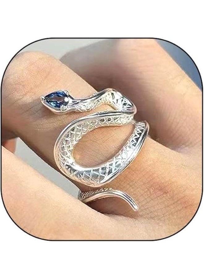 Silver Crystal Snake Knuckle Rings for Women  Chunky Punk Open Adjustable Snake Statement Ring Fashion Vintage Rhinestones Jewelry Gifts - Image 2