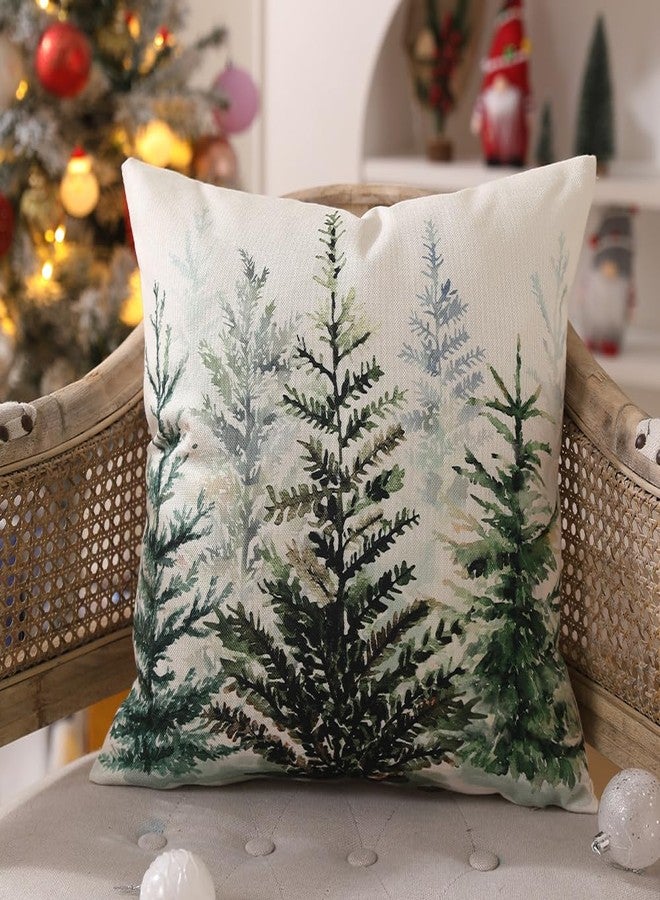 DFXSZ Christmas Pillow Covers 18x18 inch Set of 2 Watercolor Blue Green Christmas Tree Rustic Style Nature Forest Print Decorative Throw Pillows Winter Xmas Decor TH-32B18 - Image 2