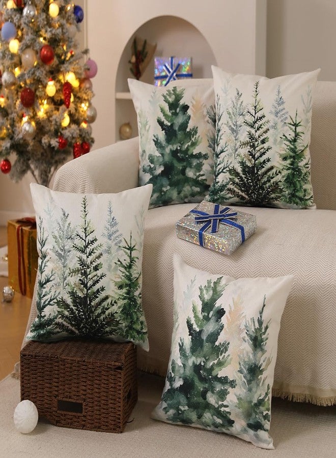 DFXSZ Christmas Pillow Covers 18x18 inch Set of 2 Watercolor Blue Green Christmas Tree Rustic Style Nature Forest Print Decorative Throw Pillows Winter Xmas Decor TH-32B18 - Image 4