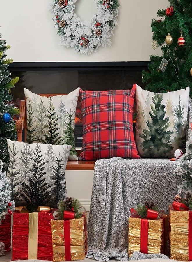DFXSZ Christmas Pillow Covers 18x18 inch Set of 2 Watercolor Blue Green Christmas Tree Rustic Style Nature Forest Print Decorative Throw Pillows Winter Xmas Decor TH-32B18 - Image 5