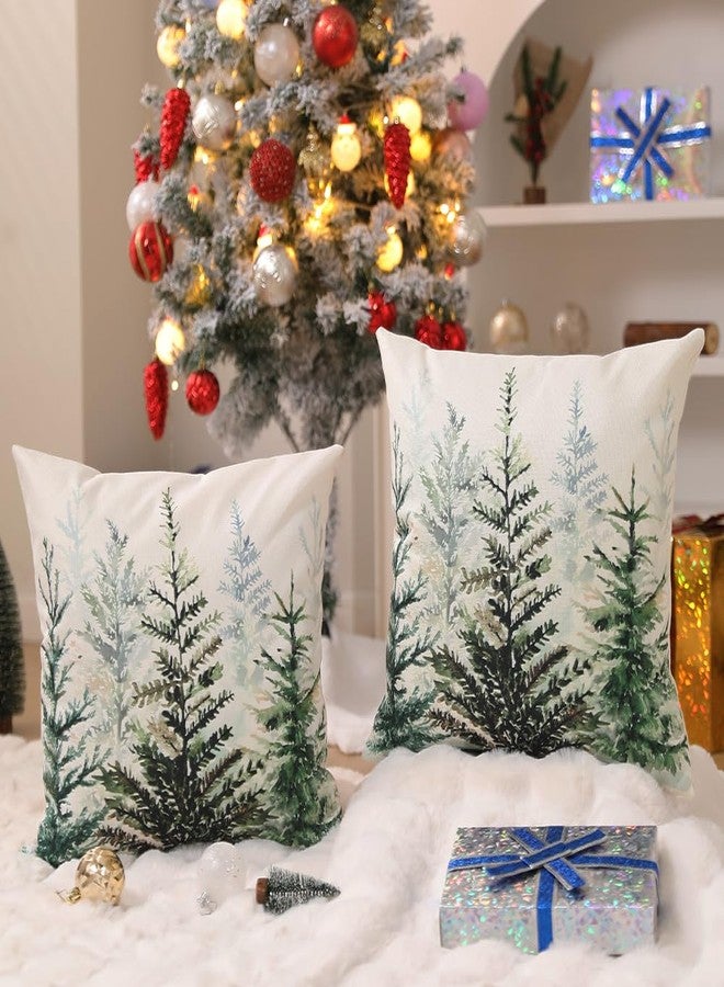 DFXSZ Christmas Pillow Covers 18x18 inch Set of 2 Watercolor Blue Green Christmas Tree Rustic Style Nature Forest Print Decorative Throw Pillows Winter Xmas Decor TH-32B18 - Image 3