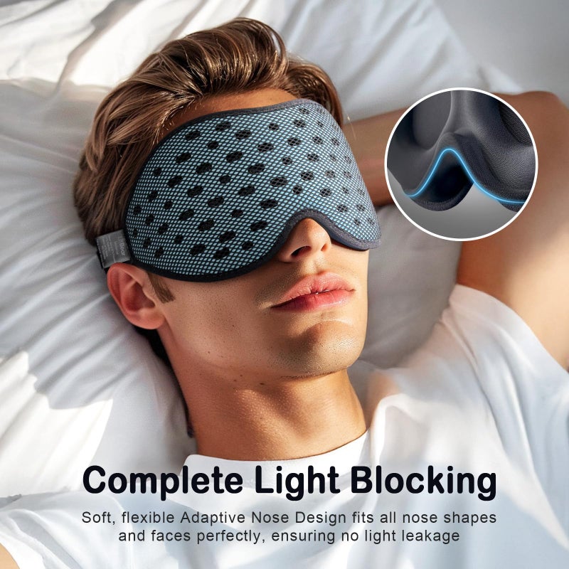 LitBear Breathable Sleep Mask, 3D Eye Mak Sleep for Side Sleepers Women Men, Light Blocking Sleeping Mask with Adjustable Strap, Soft Lightweight Eye Cover for Travel, Night Work, Nap -Ice Blue - Image 4