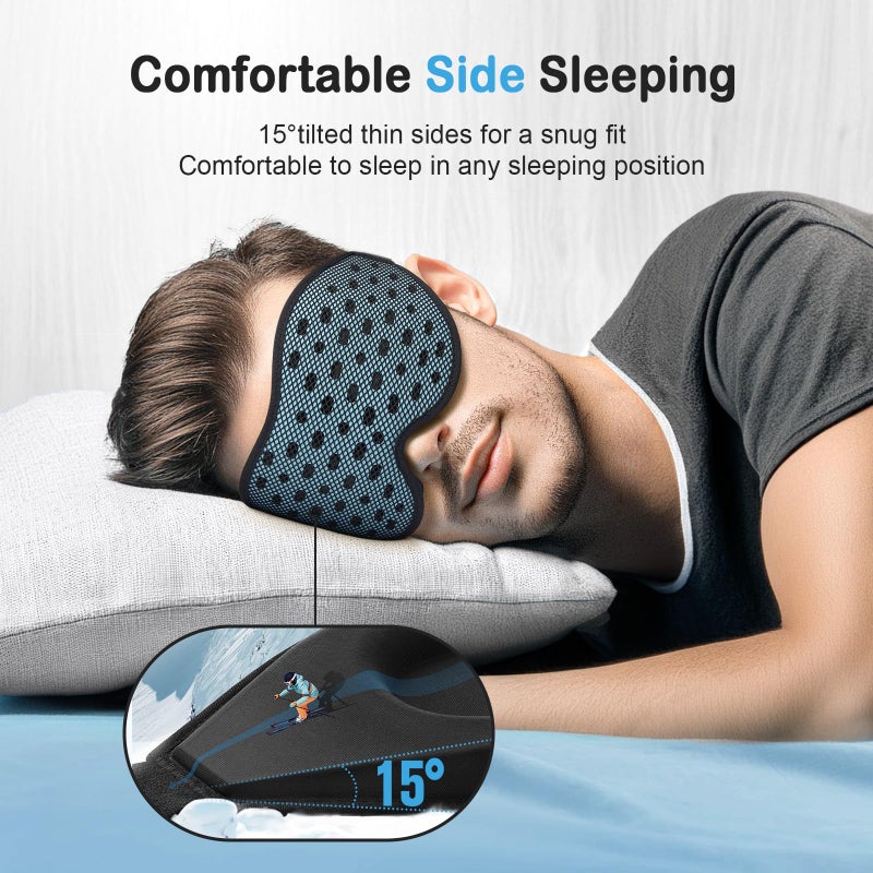 LitBear Breathable Sleep Mask, 3D Eye Mak Sleep for Side Sleepers Women Men, Light Blocking Sleeping Mask with Adjustable Strap, Soft Lightweight Eye Cover for Travel, Night Work, Nap -Ice Blue - Image 3