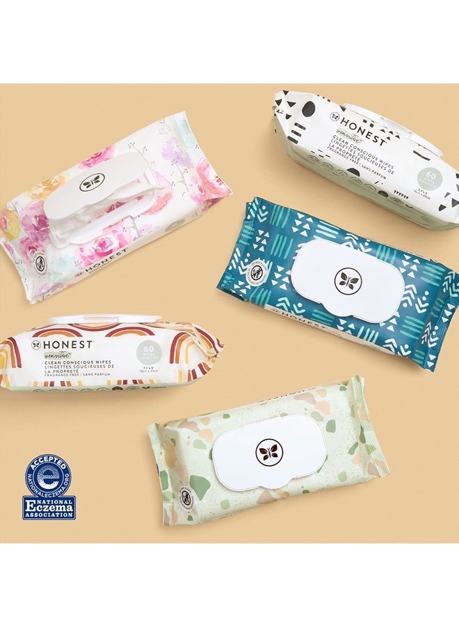 The Honest Company Clean Conscious Unscented Wipes | Over 99% Water, Compostable, Plant-Based, Baby Wipes | Hypoallergenic for Sensitive Skin, EWG Verified | Geo Mood, 648 Count - Image 4