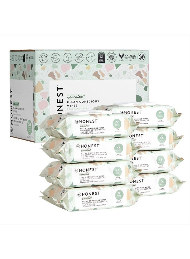 The Honest Company Clean Conscious Unscented Wipes | Over 99% Water, Compostable, Plant-Based, Baby Wipes | Hypoallergenic for Sensitive Skin, EWG Verified | Geo Mood, 648 Count - Image 1