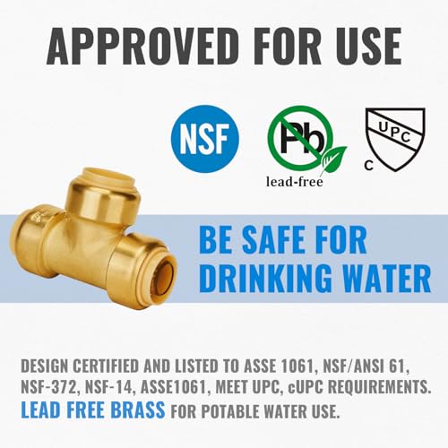 SUNGATOR 12-Pack Tee Plumbing Pipe Connector, 3/4-Inch Push Fit PEX Tee, No Lead Brass T Fittings with Disconnect Clip, Push-to-Connect, Copper, CPVC - Image 3