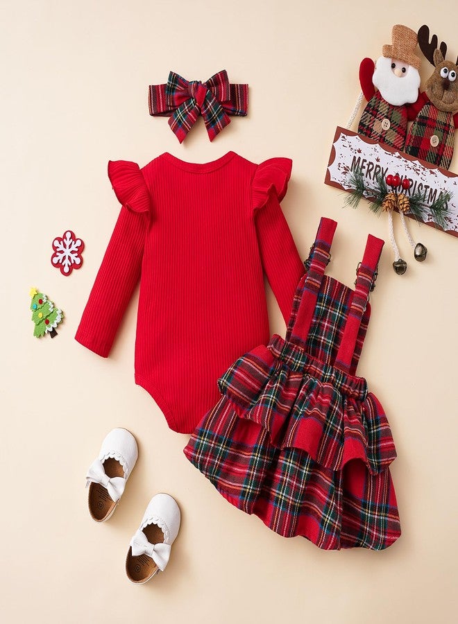 Mubineo Baby Girl Christmas Clothes Plaid Outfits Long Sleeve Romper Overall Skirt Dress Cute Newborn Outfit (Red Green Plaid, 12-18 Months) - Image 3