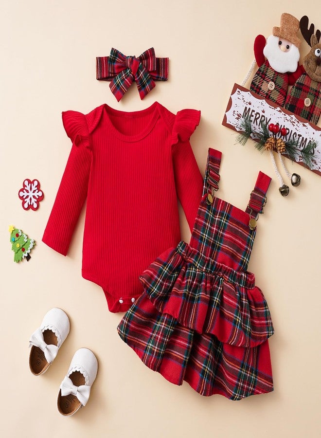 Mubineo Baby Girl Christmas Clothes Plaid Outfits Long Sleeve Romper Overall Skirt Dress Cute Newborn Outfit (Red Green Plaid, 12-18 Months) - Image 2