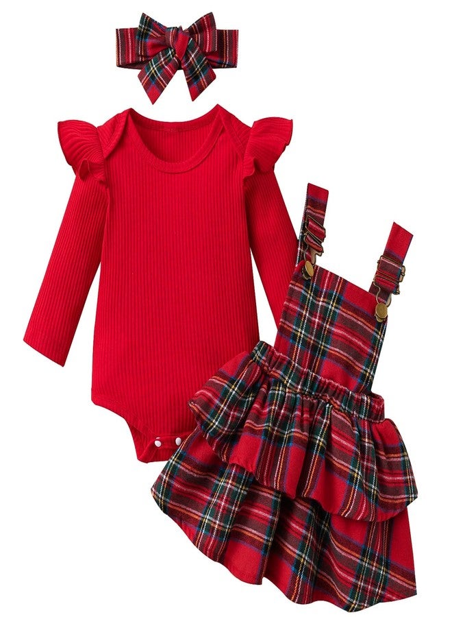 Mubineo Baby Girl Christmas Clothes Plaid Outfits Long Sleeve Romper Overall Skirt Dress Cute Newborn Outfit (Red Green Plaid, 12-18 Months) - Image 1
