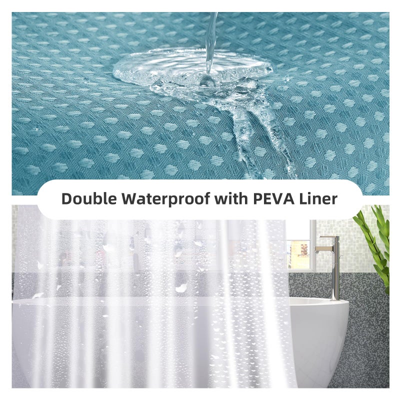 LaCyan 3 in 1 Waterproof Waffle Weave Shower Curtain and Clear Liner Set with 12 Stainless Steel Hooks Double Sided for Bathroom 72 Inches Heavy Duty Polyester Fabric Shower Curtains 36x72 - Image 2