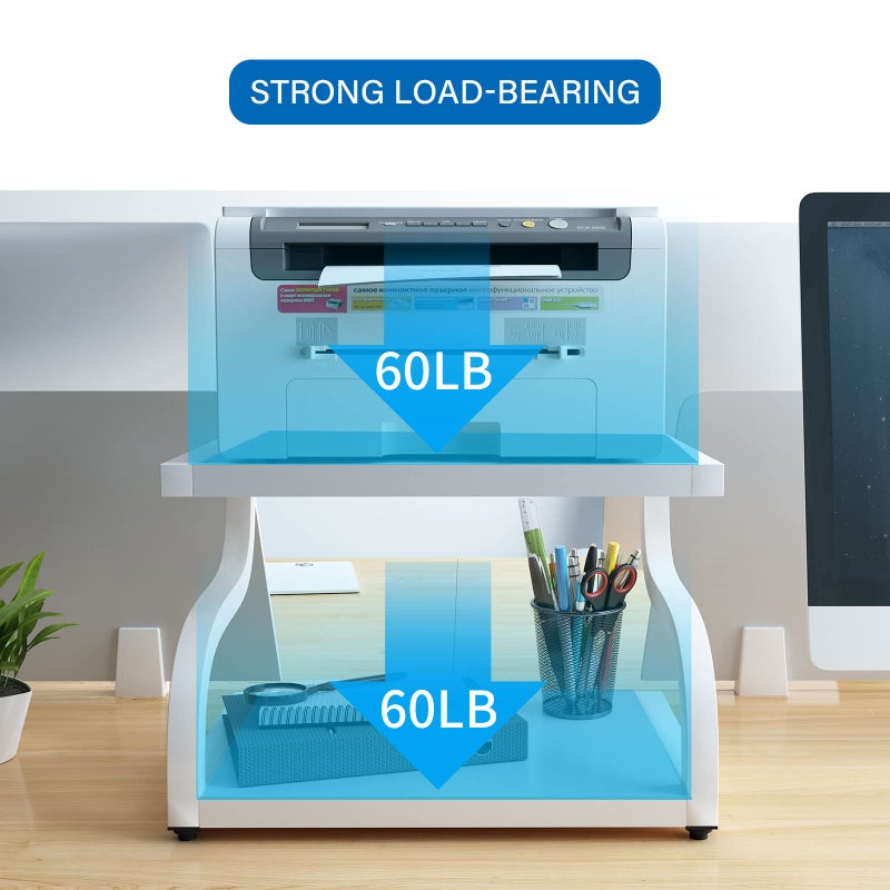 PUNCIA 2 Tiers Wood White Home Office Desktop Printer Stand Laser Printer Copier Stand with Storage Tabletop Heavy Duty Rack Desk Organizer Shelf Dual for Small Space Double Tiers Tray - Image 3
