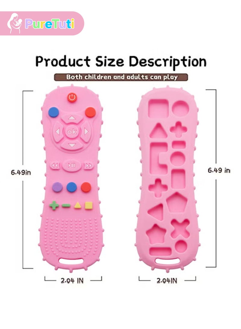 PureTuti Infant Teether 3-6 Months Soft Chew Toy Pink Food Grade Silicone TV Remote Shape Early Educational Sensory Toy Teething Relief Soothe Gum Everyday Use - Image 2