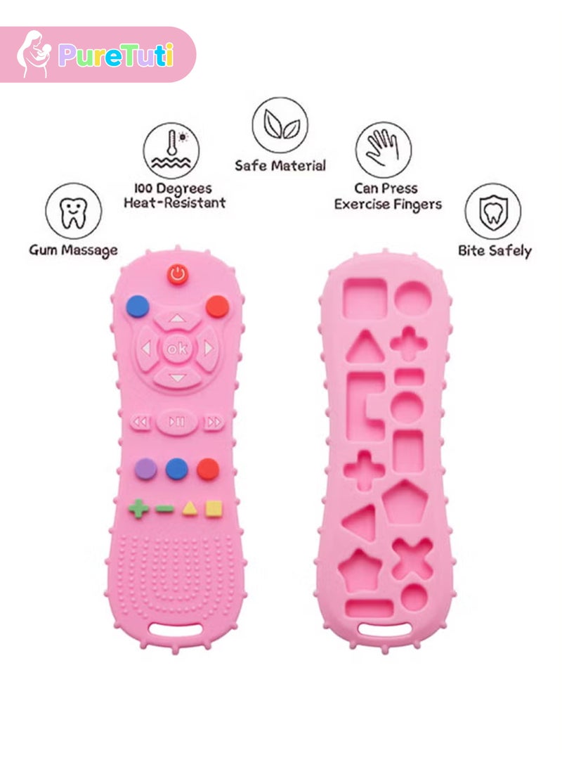 PureTuti Infant Teether 3-6 Months Soft Chew Toy Pink Food Grade Silicone TV Remote Shape Early Educational Sensory Toy Teething Relief Soothe Gum Everyday Use - Image 4