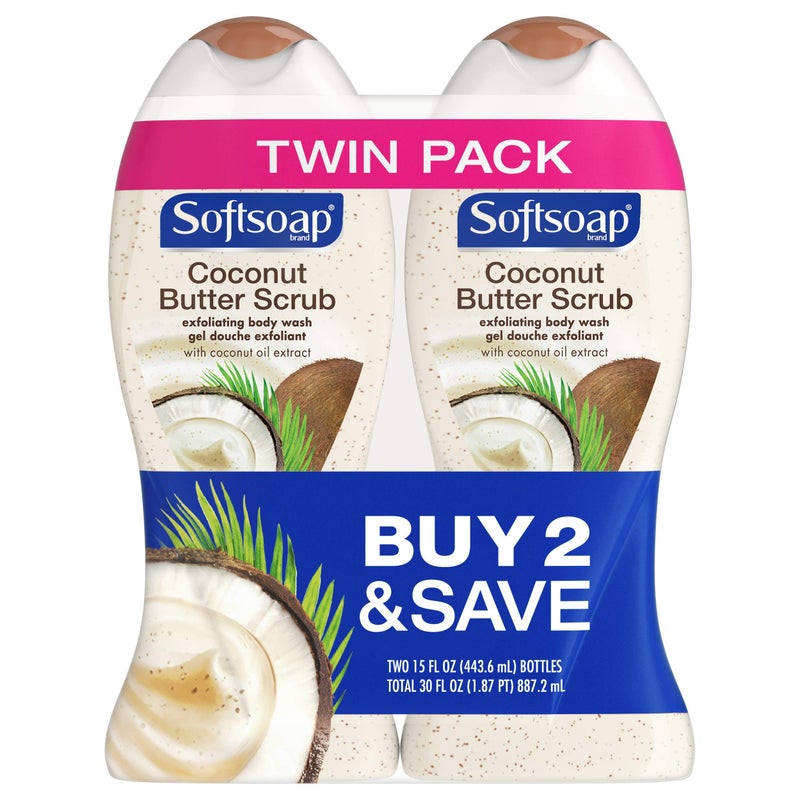Softsoap Body Butter Coconut Scrub, Body Buff Wash, 15 Ounce (Pack of 2) - Image 1