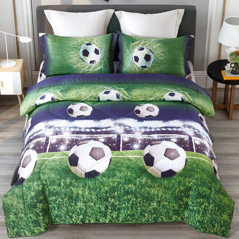 ENJOHOS ENJOHOS Full Size Comforter Set for Boys 3 Piece Soccer Bedding Set for All Season Lightweight Soft Microfiber Sports Comforter with 2 Pillow Cases 