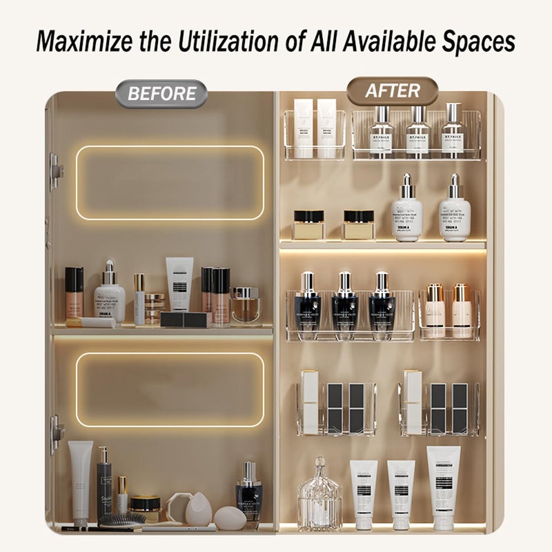 MORNITE 6 Pcs Medicine Cabinet Tray Organizer, Bathroom Vanity Toilet Cabinet Inside Shelves Storage Holder for Skincare Perfume Lipsticks Jewelry Brushes, Plastic Clear - Image 4