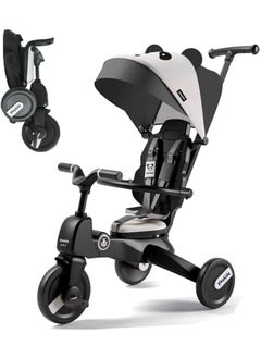 Baby Foldable Tricycle 7 in 1 Trike for Toddlers Age 1.5-5 with Push Handle for Kids(Panda Black)