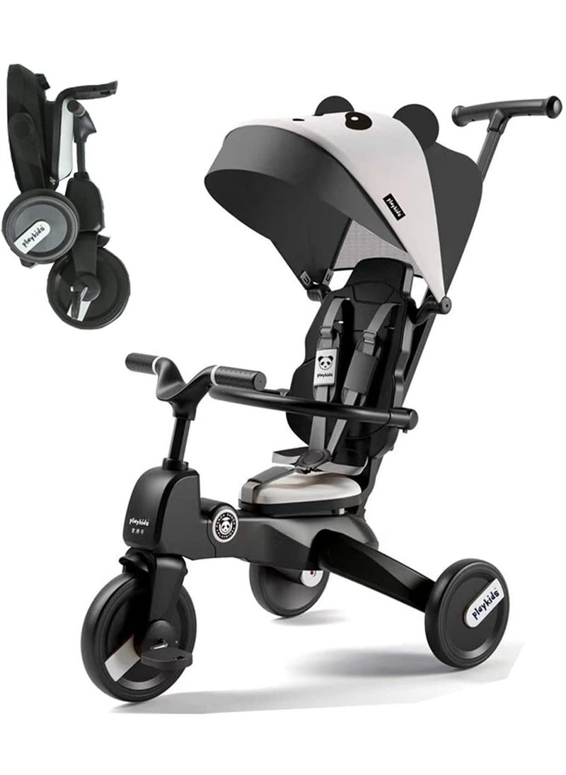 LIMOS - Baby Foldable Tricycle 7 in 1 Trike for Toddlers Age 1.5-5 with Push Handle for Kids(Panda Black) - Image 1