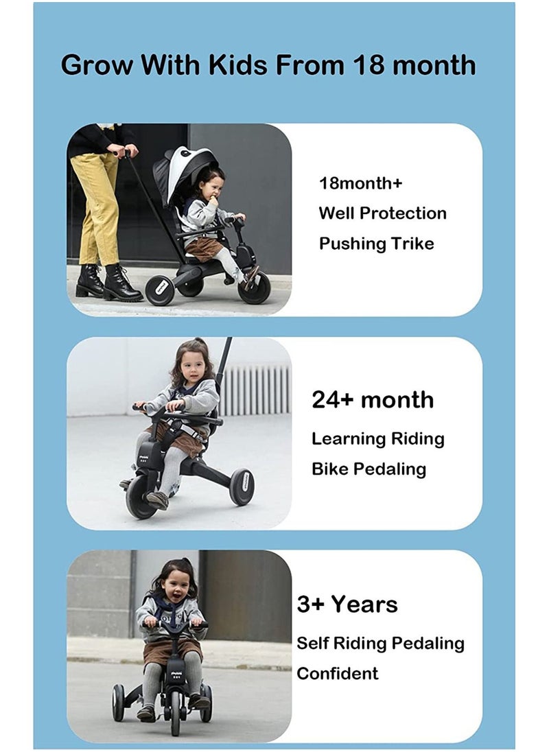 LIMOS - Baby Foldable Tricycle 7 in 1 Trike for Toddlers Age 1.5-5 with Push Handle for Kids(Panda Black) - Image 1