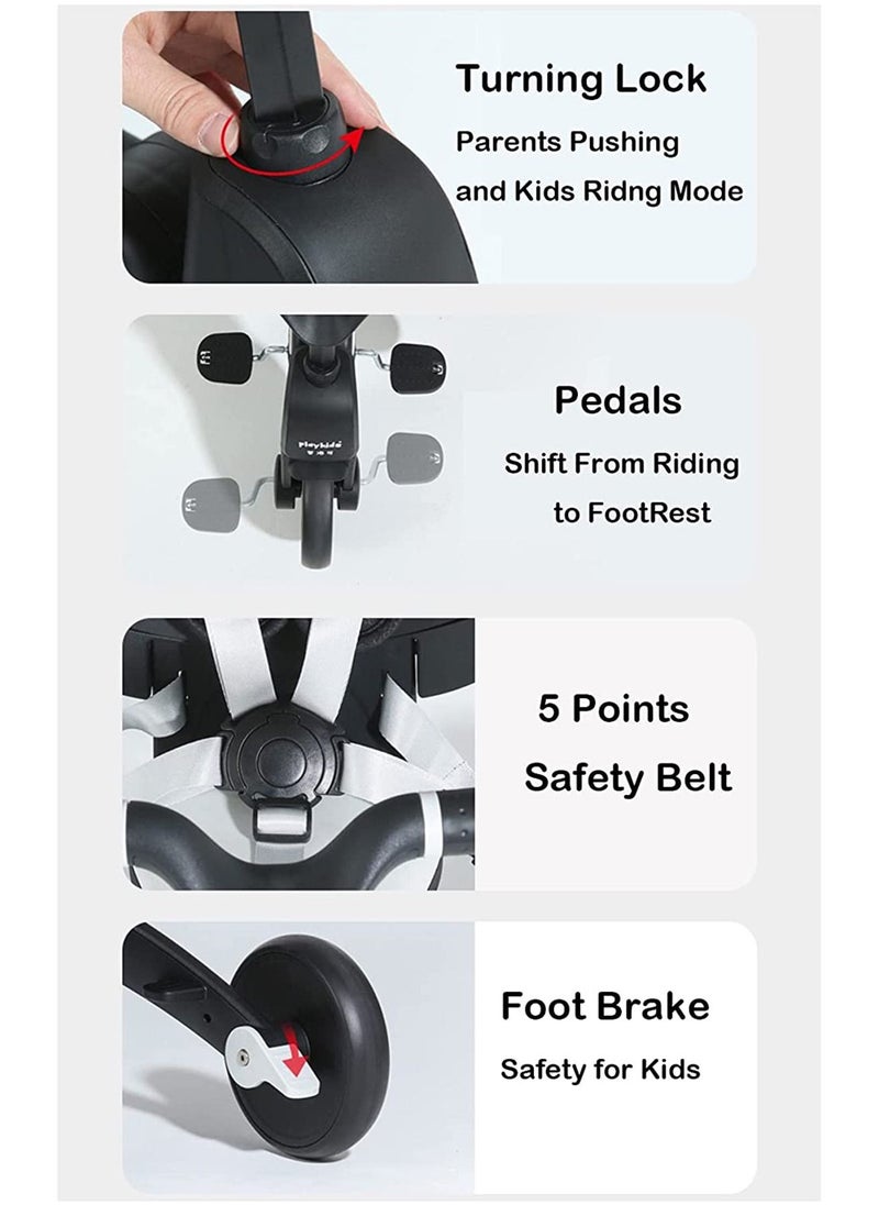 LIMOS - Baby Foldable Tricycle 7 in 1 Trike for Toddlers Age 1.5-5 with Push Handle for Kids(Panda Black) - Image 1