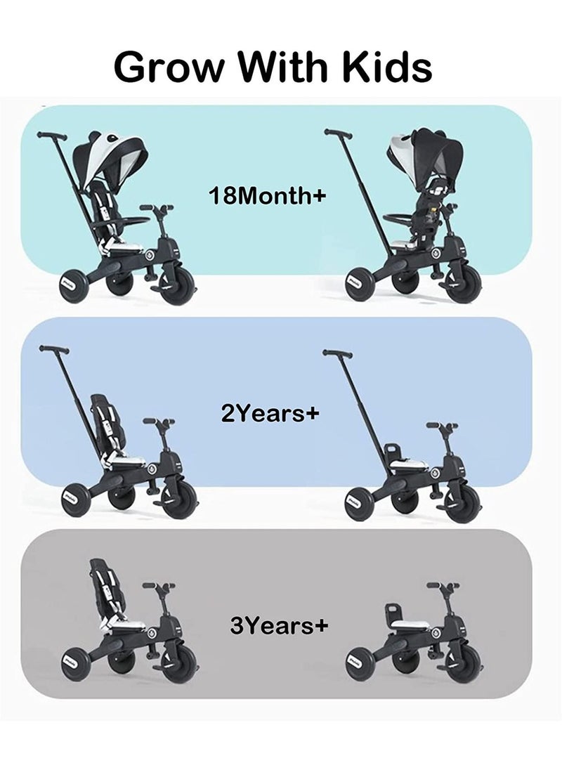 LIMOS - Baby Foldable Tricycle 7 in 1 Trike for Toddlers Age 1.5-5 with Push Handle for Kids(Panda Black) - Image 1