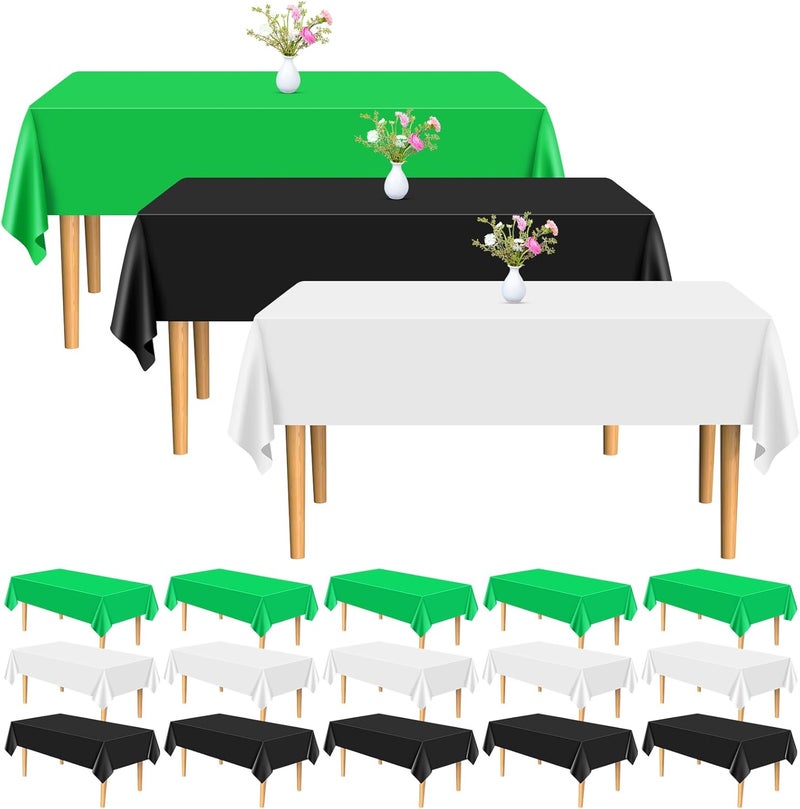 PLULON 15Pcs Tablecloth Plastic Black Green White Table Cover 54 x 108 Inch Rectangle Halloween Thanksgiving Birthday Party Home Kitchen Dining Table Decorations - Image 1