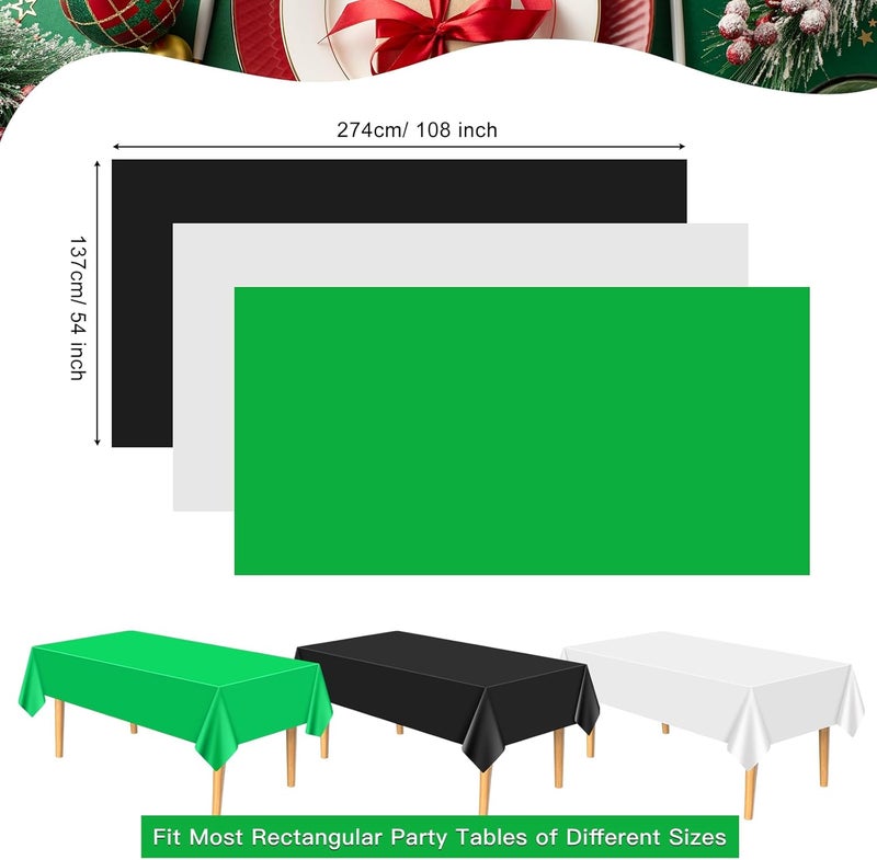 PLULON 15Pcs Tablecloth Plastic Black Green White Table Cover 54 x 108 Inch Rectangle Halloween Thanksgiving Birthday Party Home Kitchen Dining Table Decorations - Image 2