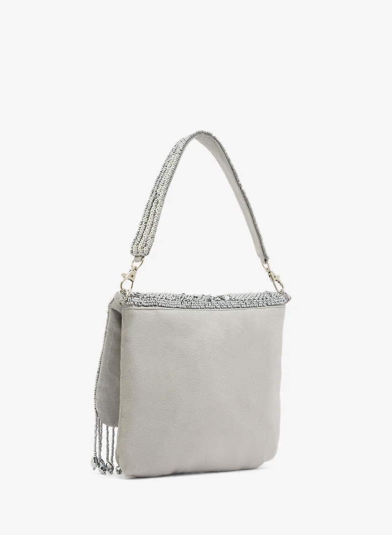 Khizana Embroidered Beaded Rhinestone Clutch