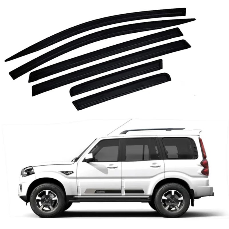 ROYALTECH Premium Non-Breakable Car Window Door Visor/Rain Guard/Wind Deflector Compatible for (Scorpio Classic 6pcs) - Image 1