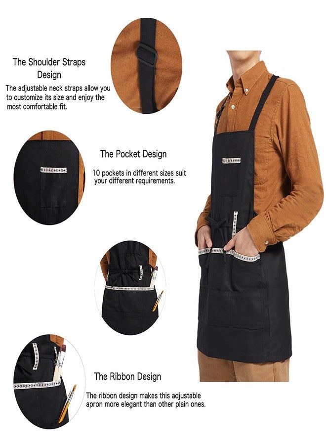 FreeNFond Adjustable Artist Apron with Pockets for Women Men Canvas Painting Aprons for Arts Gardening Utility or Work - Image 3