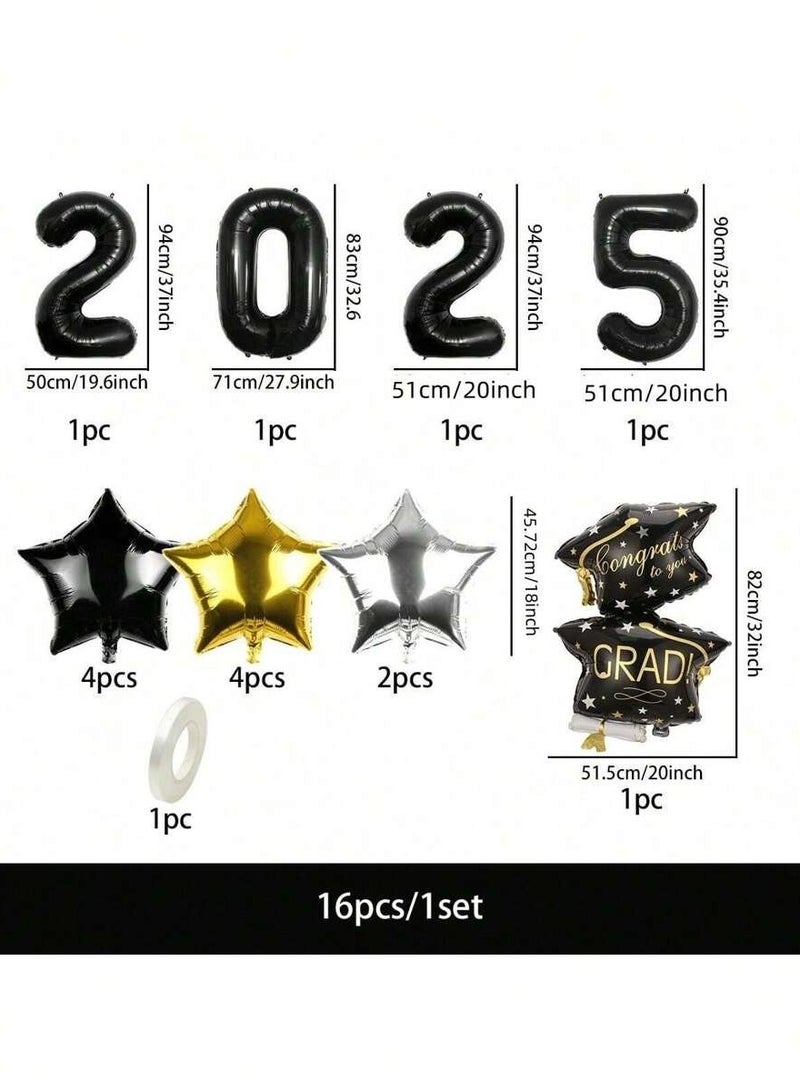 Graduation Decoration – A set of 24 aluminum foil balloons featuring star shapes, double graduation cap designs, and the graduation year numbers. Perfect for university and school graduation parties. - Image 4