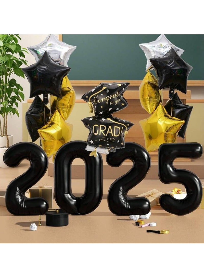 Graduation Decoration – A set of 24 aluminum foil balloons featuring star shapes, double graduation cap designs, and the graduation year numbers. Perfect for university and school graduation parties. - Image 3