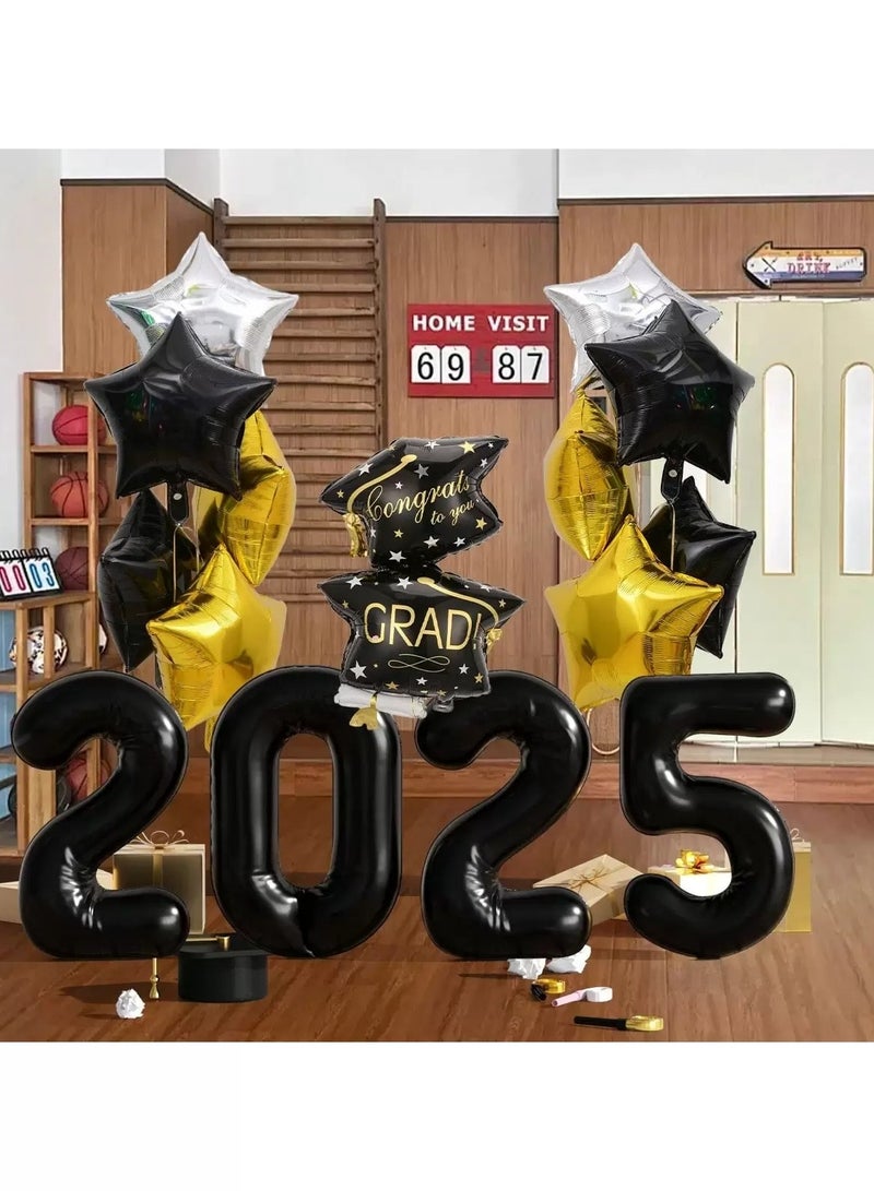 Graduation Decoration – A set of 24 aluminum foil balloons featuring star shapes, double graduation cap designs, and the graduation year numbers. Perfect for university and school graduation parties. - Image 2