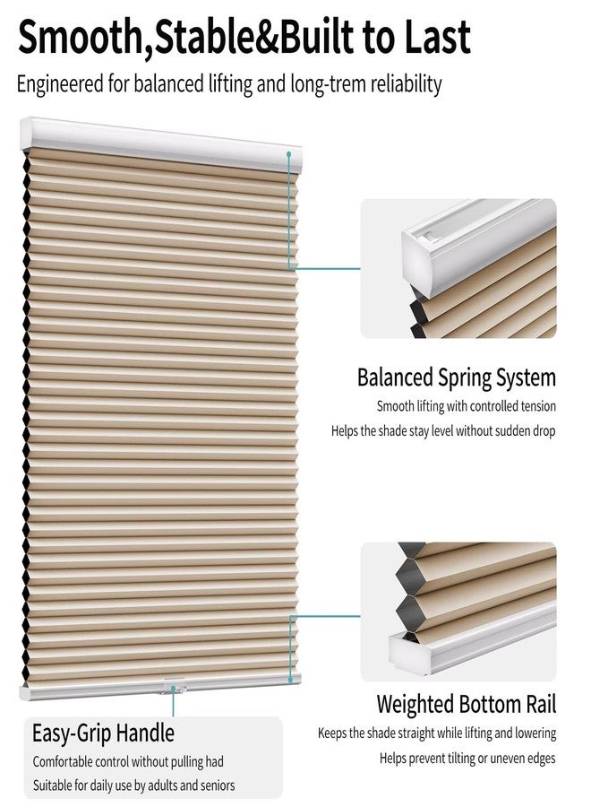 MYshade Cordless Blackout Cellular Shades for Windows, Honeycomb Window Shades with Thermal Insulation, Child & Pet Safe Room Darkening Shade, Easy Install,19" W x 36" H, Beige - Image 3