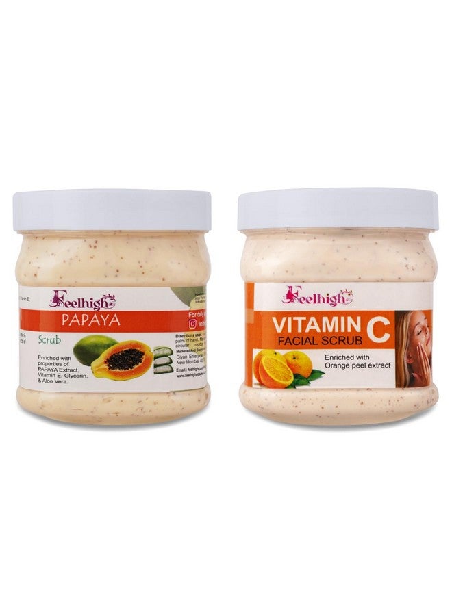 Feelhigh Combo Papaya Scrub Enriched with Papaya, Aloe vera And Vitamin E Extract 500ml And Vitamin C Scrub Enriched with Orange Peel Extract 500ml helps to Skin Brightening500ml Pack 2 Men And Women Facial scrubs - Image 1