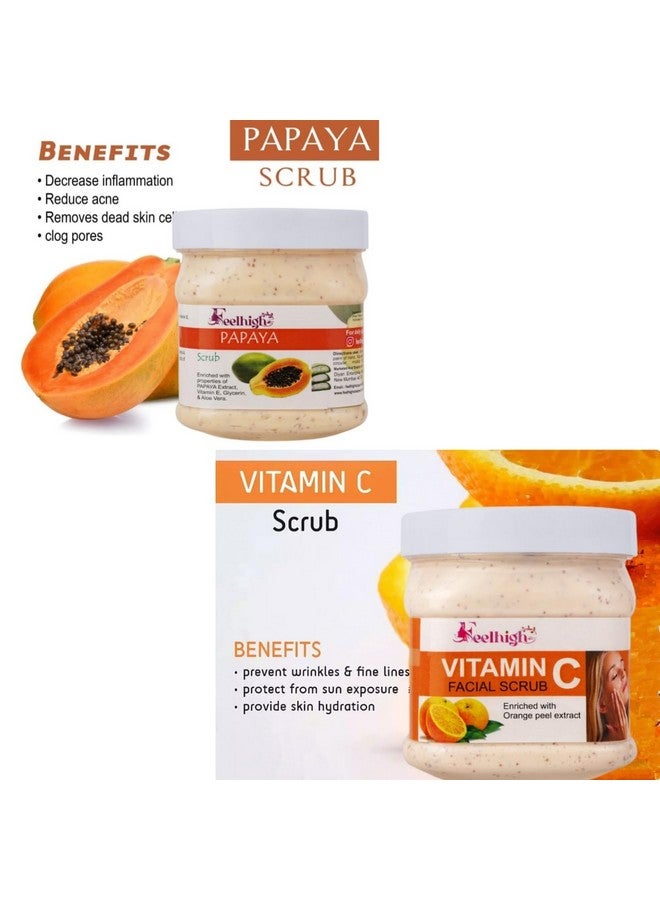 Feelhigh Combo Papaya Scrub Enriched with Papaya, Aloe vera And Vitamin E Extract 500ml And Vitamin C Scrub Enriched with Orange Peel Extract 500ml helps to Skin Brightening500ml Pack 2 Men And Women Facial scrubs - Image 2