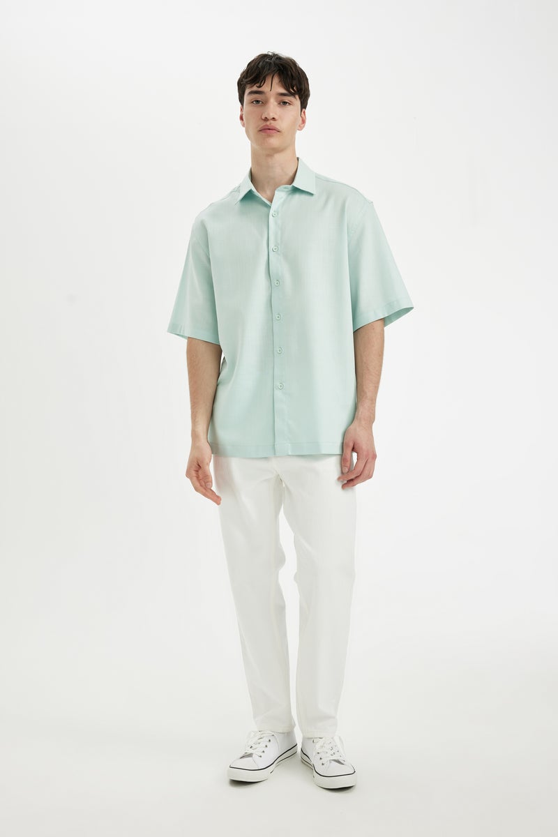 DeFacto Man Relax Fit Tencel Short Sleeve Shirt  - Image 5
