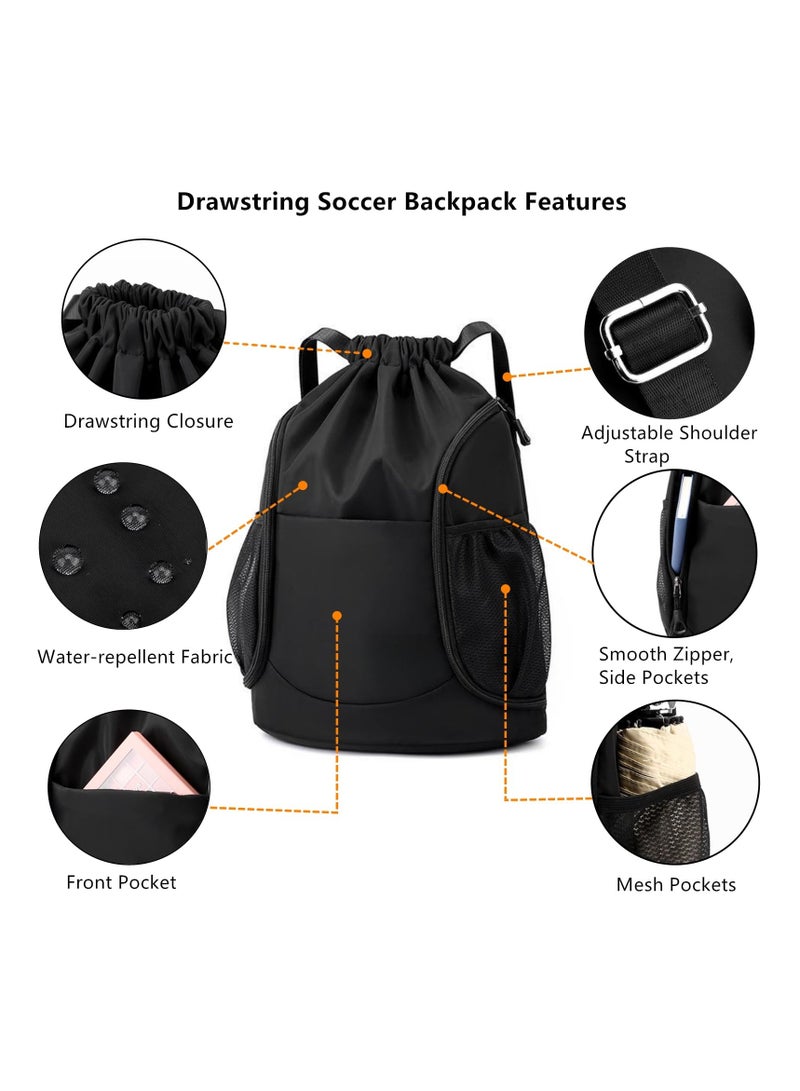 SYOSI Drawstring Backpack Waterproof Soccer Bag for Man and Women, Sports Basketball Gym Draw String Sackpack with Shoes Compartment Side Mesh Pockets  - Image 3
