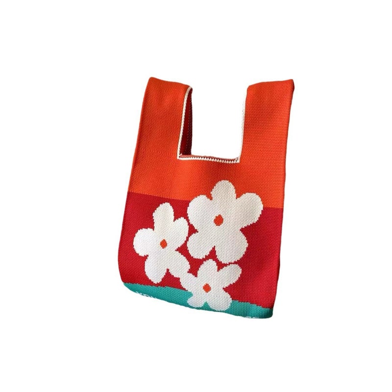 Knitted Bag Women'S Handbag Tote Bag Portable Korean Style Shoulder Bag Gift Bag Flower Woven Bucket Bag Lightweight - Image 4