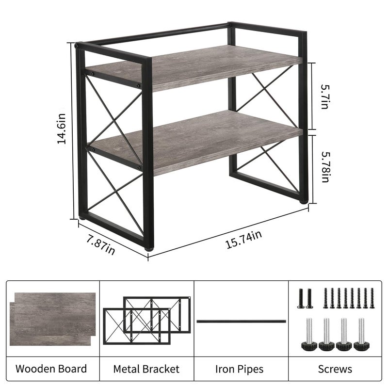 YINMIT Desktop Shelf Organizer, 2 Tier Office Shelves, Wood Desk Organizer Storage Rack and Freestanding Display Shelf for Office, Dormitory, Home (Grey) - Image 3