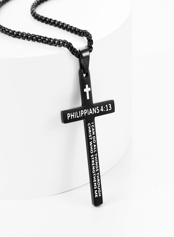 Fiusem قلادة صليب من فيوسيم للرجال، مصنوعة من الفولاذ المقاوم للصدأ، متوفرة بألوان الأسود والذهبي والفضي، طولها 22 بوصة، بدون أحجار كريمة. - Image 5