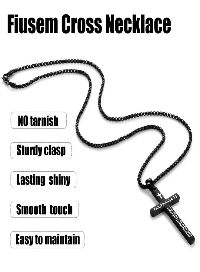 Fiusem قلادة صليب من فيوسيم للرجال، مصنوعة من الفولاذ المقاوم للصدأ، متوفرة بألوان الأسود والذهبي والفضي، طولها 22 بوصة، بدون أحجار كريمة. - Image 4