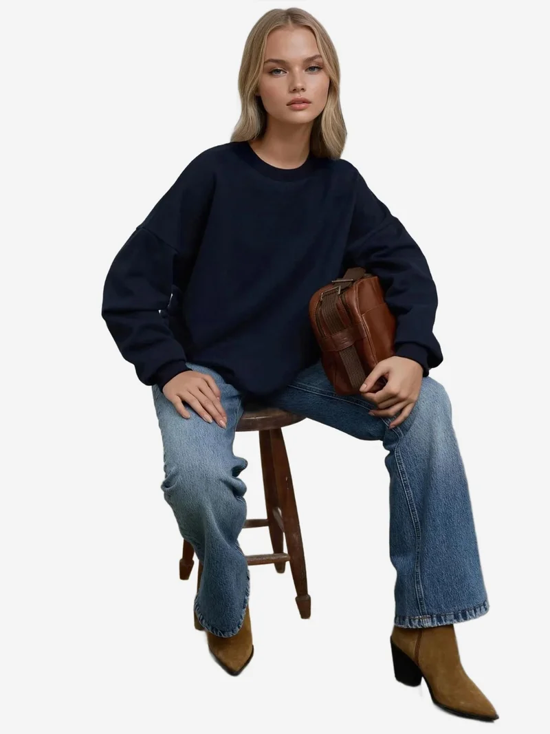 HICCUP Oversized Crew Neck Basic Sweatshirt